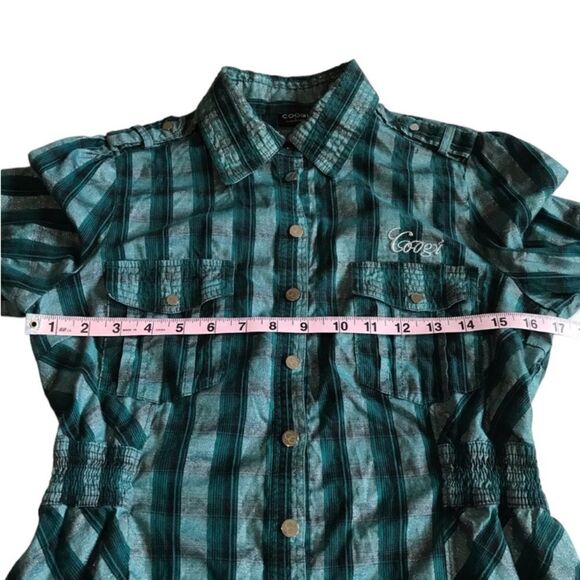 COOGI Metallic Plaid Snap Front Western Shirt Embroidered Spell Out Sz L - Picture 12 of 16